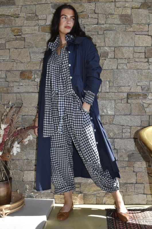 Nonni Gingham Poet Blouse Navy